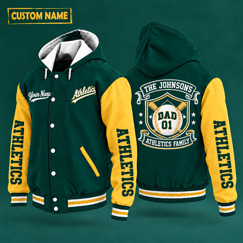 Athletics Family Crew Hooded Letterman Jacket Custom Name Number P74MEW