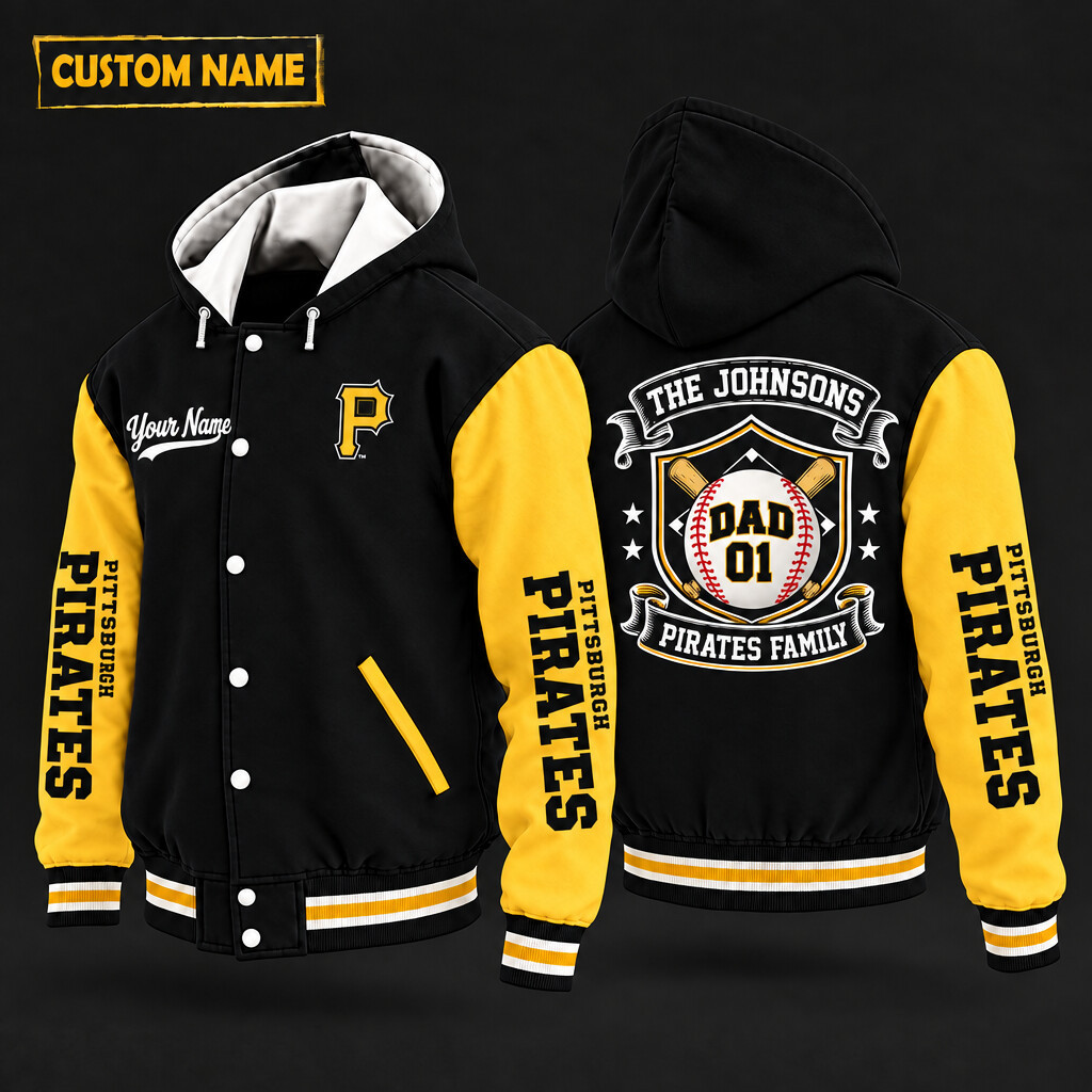 Pittsburgh Pirates Family Crew Hooded Letterman Jacket Custom Name Number P29E8X