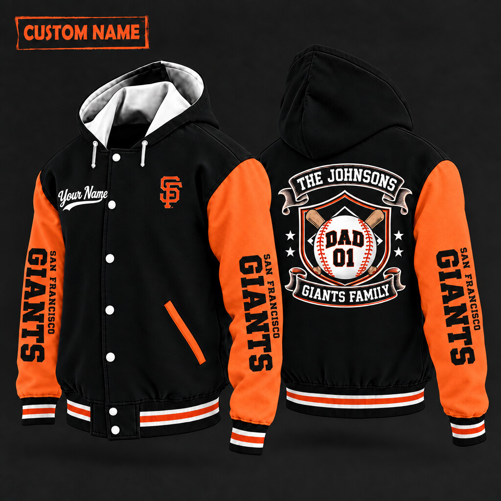San Francisco Giants Family Crew Hooded Letterman Jacket Custom Name Number PDF088
