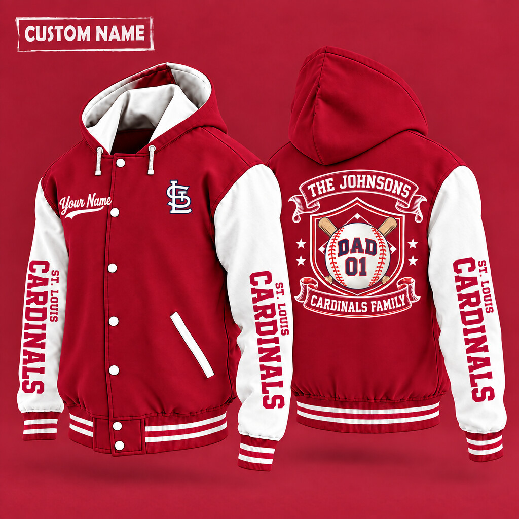 St. Louis Cardinals Family Crew Hooded Letterman Jacket Custom Name Number P86BOW
