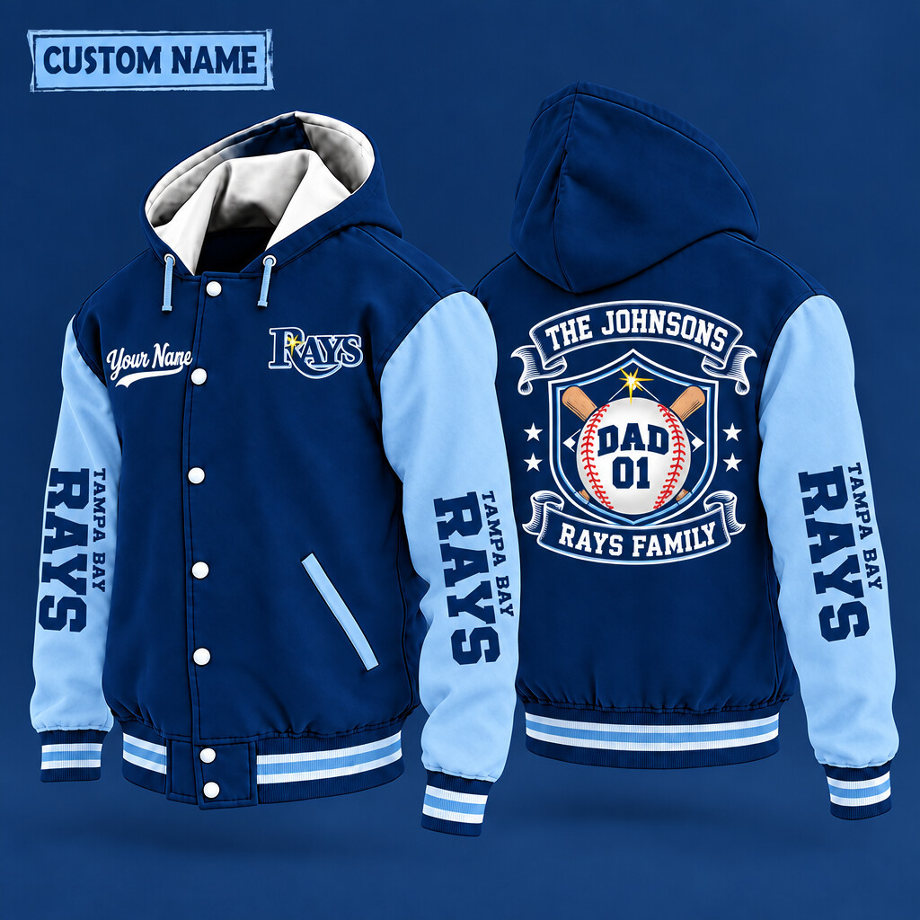 Tampa Bay Rays Family Crew Hooded Letterman Jacket Custom Name Number P12R1G