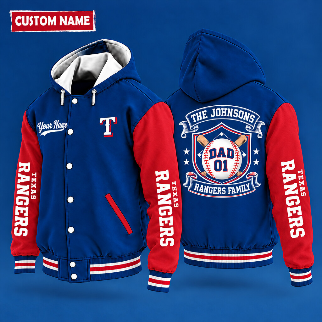 Texas Rangers Family Crew Hooded Letterman Jacket Custom Name Number P5L4H4