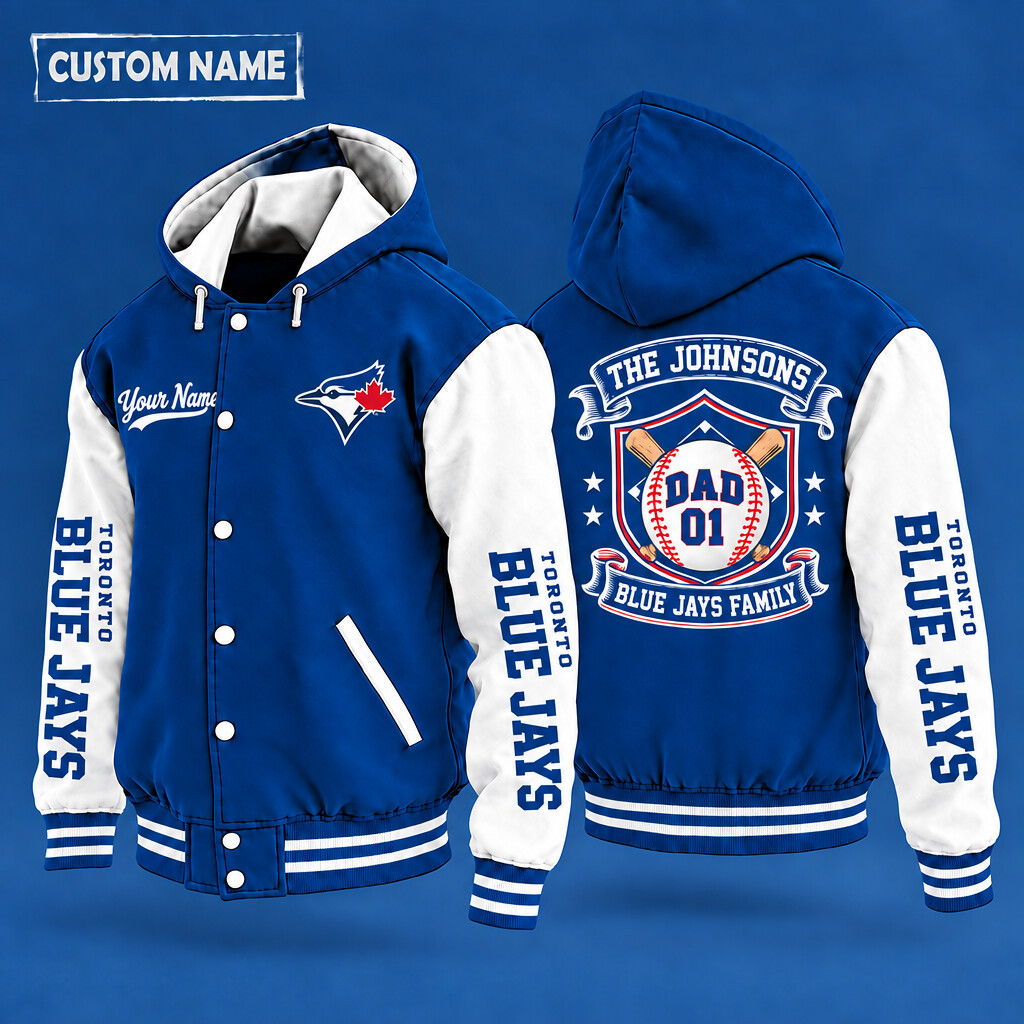 Toronto Blue Jays Family Crew Hooded Letterman Jacket Custom Name Number P5G05B