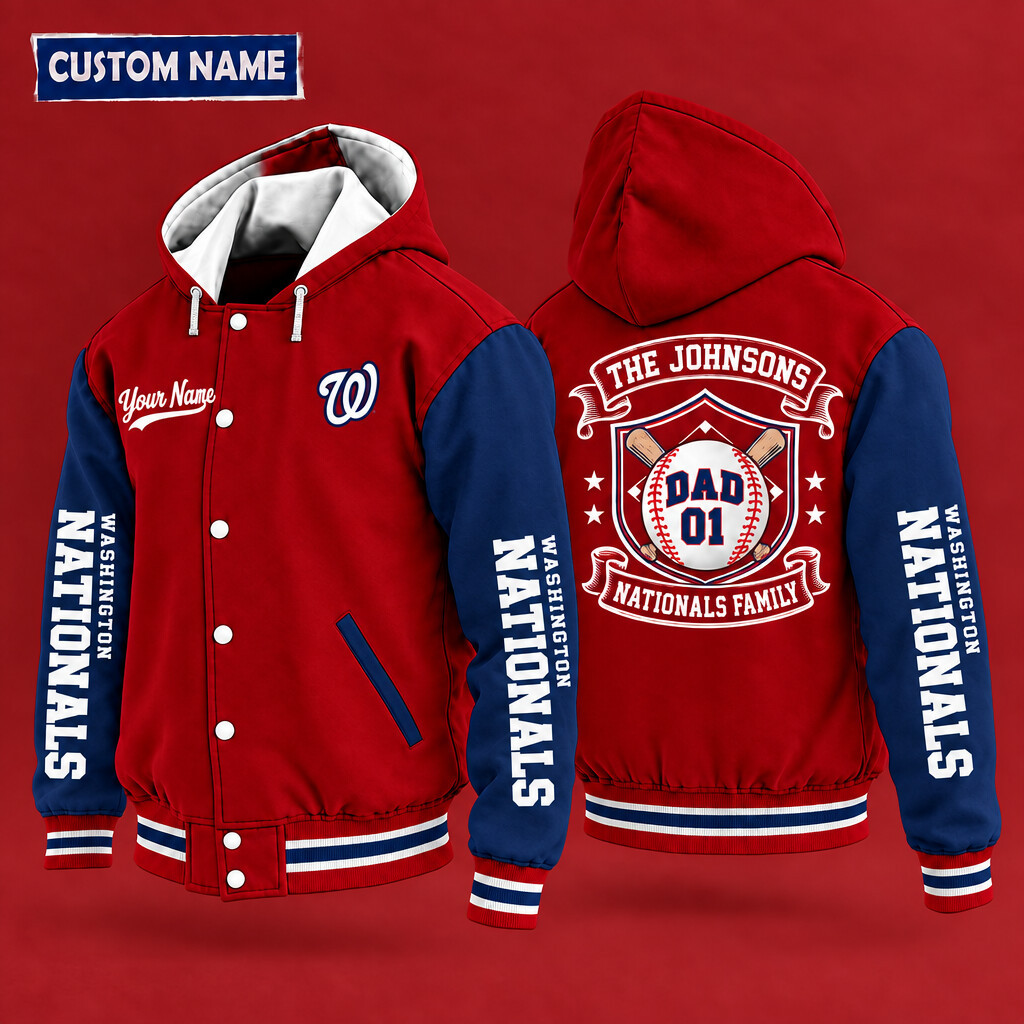 Washington Nationals Family Crew Hooded Letterman Jacket Custom Name Number PCWOPA