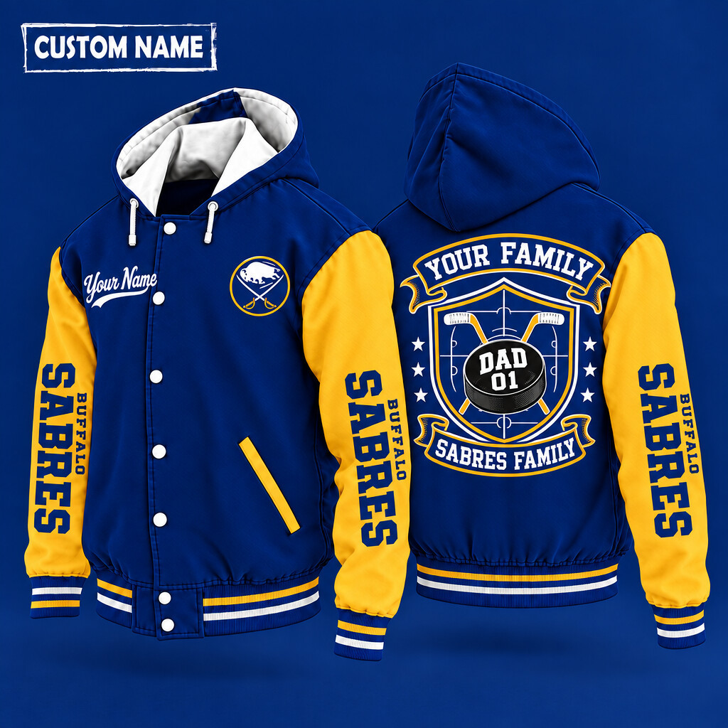Buffalo Sabres Family Crew Hooded Letterman Jacket Custom Name Number PWFYJQ