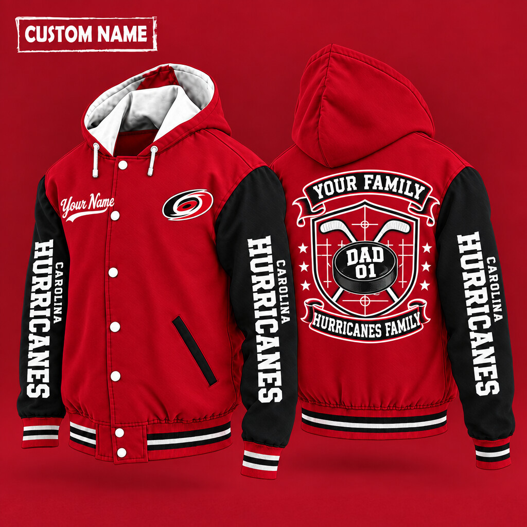 Carolina Hurricanes Family Crew Hooded Letterman Jacket Custom Name Number PGEIPU