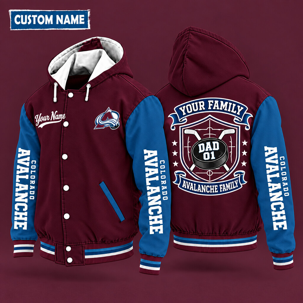 Colorado Avalanche Family Crew Hooded Letterman Jacket Custom Name Number PAPX76