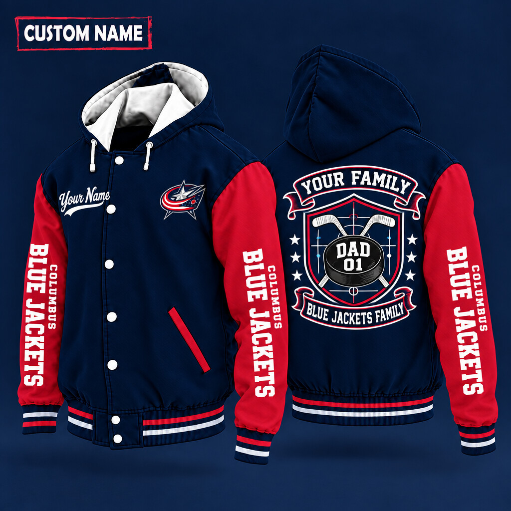 Columbus Blue Jackets Family Crew Hooded Letterman Jacket Custom Name Number PG20BX
