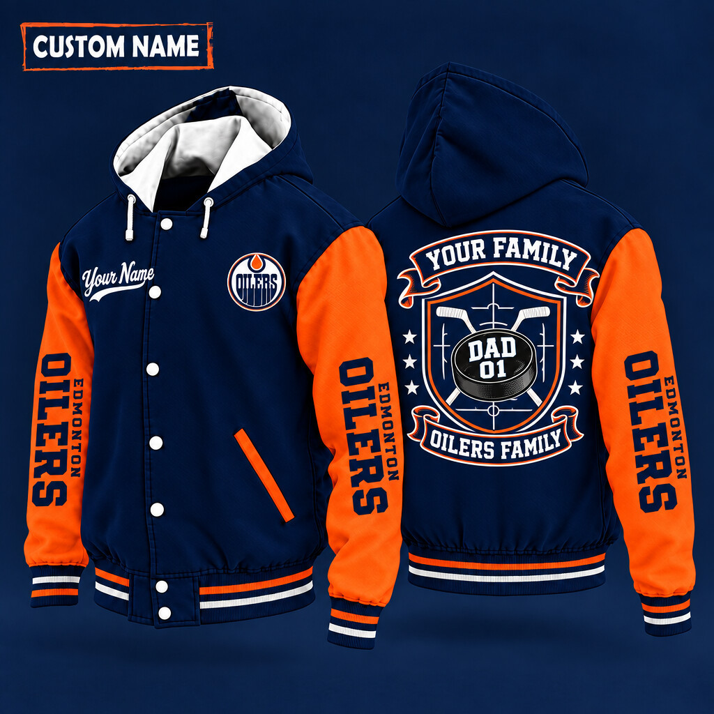 Edmonton Oilers Family Crew Hooded Letterman Jacket Custom Name Number PWXFFG