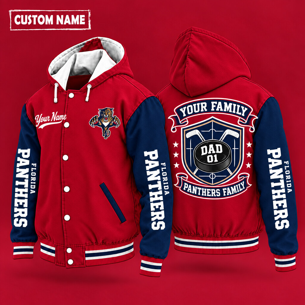 Florida Panthers Family Crew Hooded Letterman Jacket Custom Name Number PHFTXD