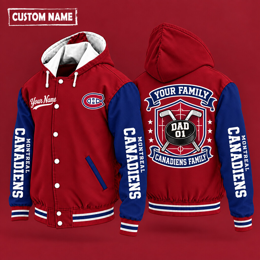 Montreal Canadiens Family Crew Hooded Letterman Jacket Custom Name Number POO38H