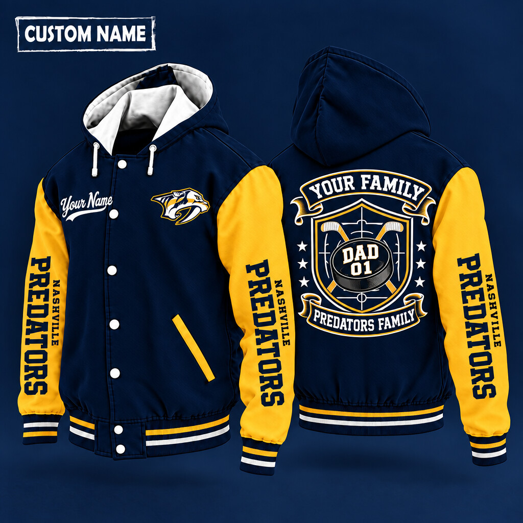 Nashville Predators Family Crew Hooded Letterman Jacket Custom Name Number PU7L29
