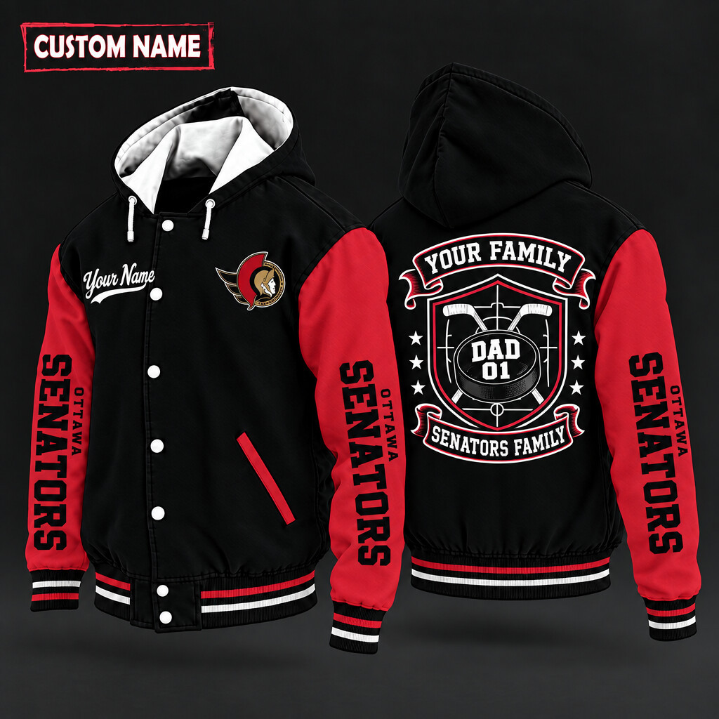 Ottawa Senators Family Crew Hooded Letterman Jacket Custom Name Number PQL7EH