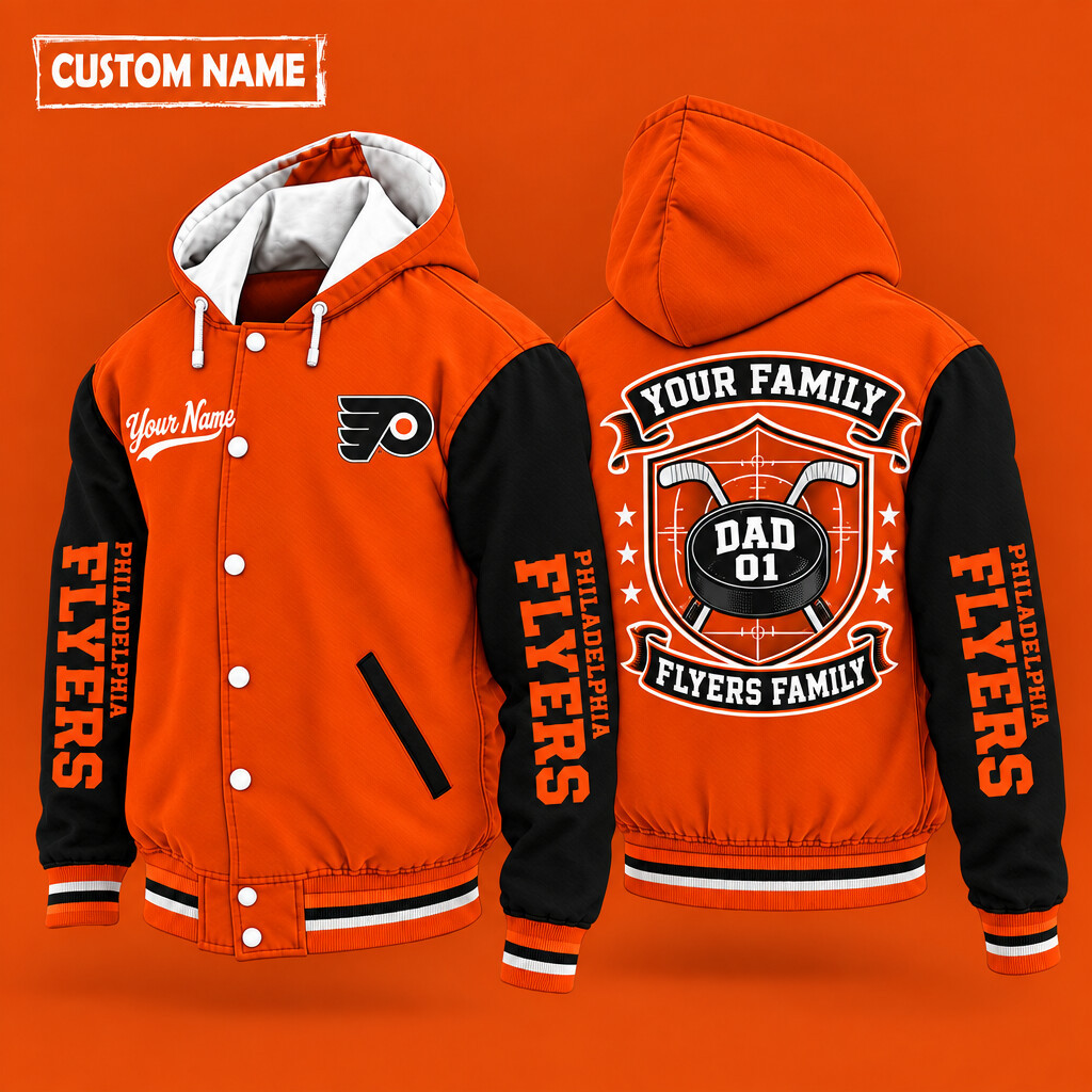 Philadelphia Flyers Family Crew Hooded Letterman Jacket Custom Name Number POCWCL
