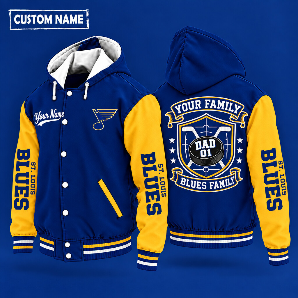 St. Louis Blues Family Crew Hooded Letterman Jacket Custom Name Number PO5FOK