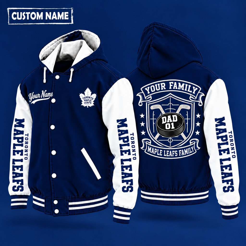 Toronto Maple Leafs Family Crew Hooded Letterman Jacket Custom Name Number PG2RHS
