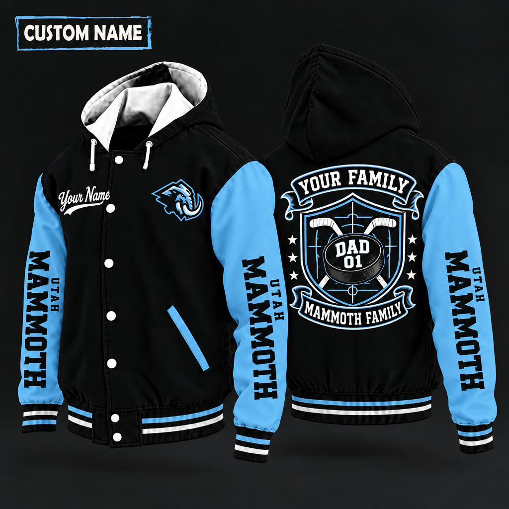 Utah Mammoth Family Crew Hooded Letterman Jacket Custom Name Number PE9KFW