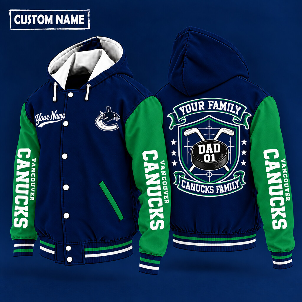 Vancouver Canucks Family Crew Hooded Letterman Jacket Custom Name Number PG2P52