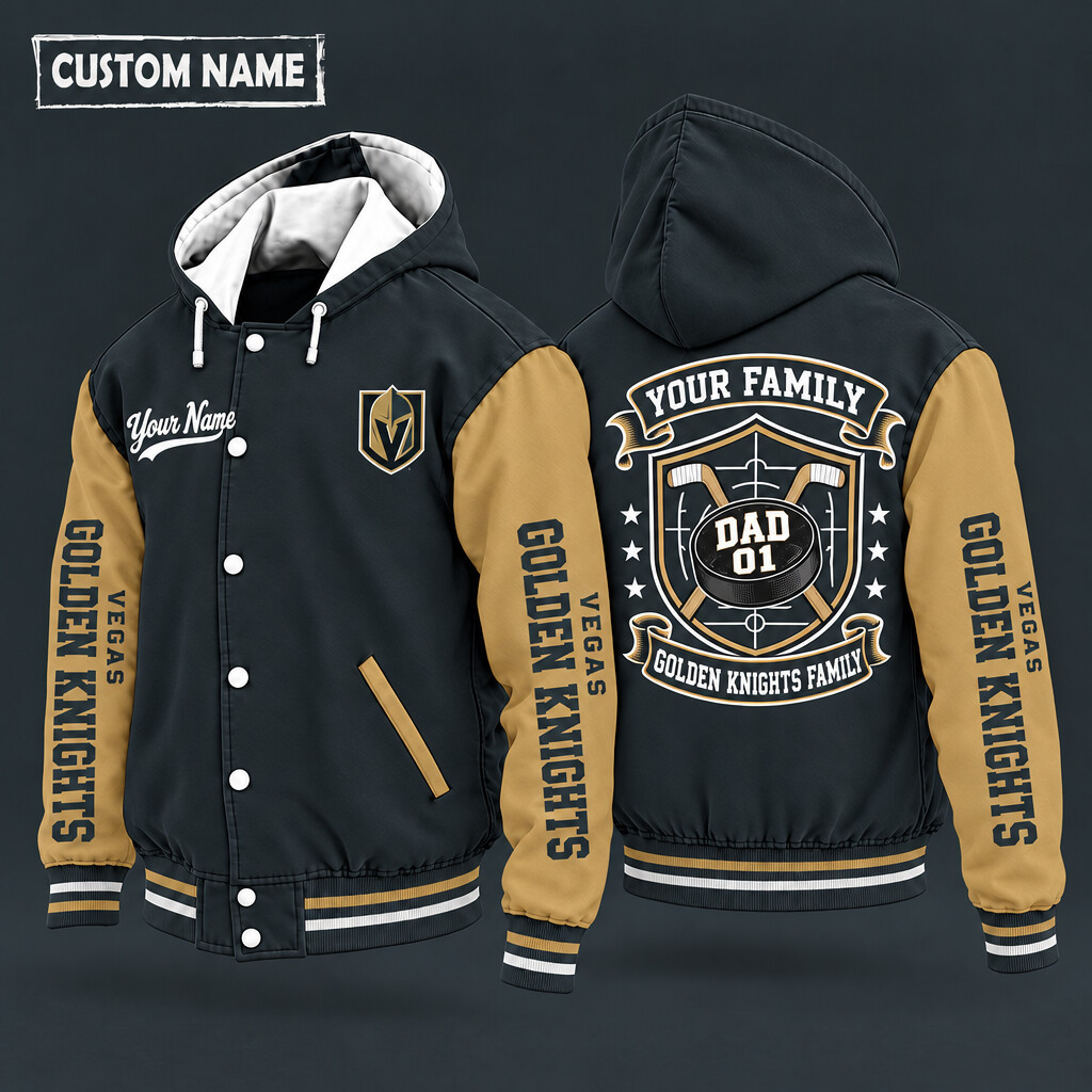 Vegas Golden Knights Family Crew Hooded Letterman Jacket Custom Name Number P4YHKY