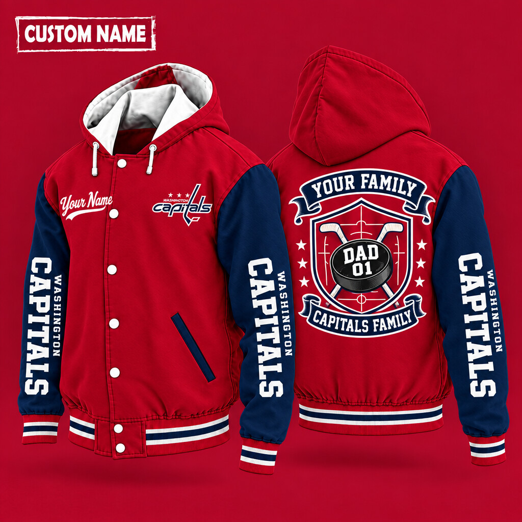Washington Capitals Family Crew Hooded Letterman Jacket Custom Name Number PM2Y6L