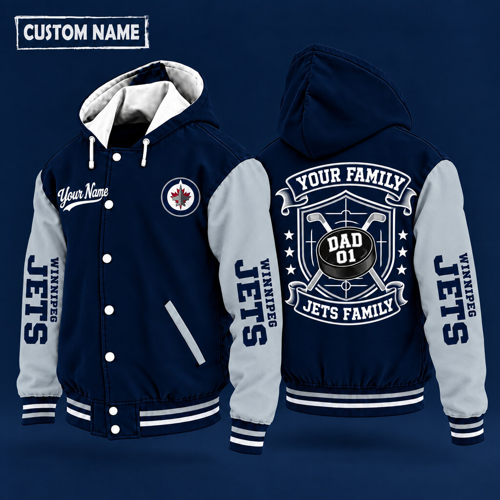 Winnipeg Jets Family Crew Hooded Letterman Jacket Custom Name Number PMQI25