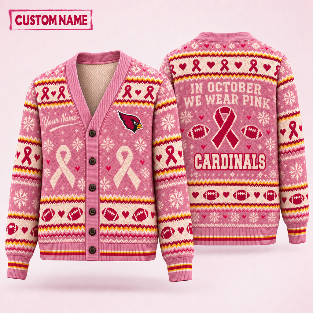 Arizona Cardinals Pink October Knit Cardigan Custom Name PFRR5K