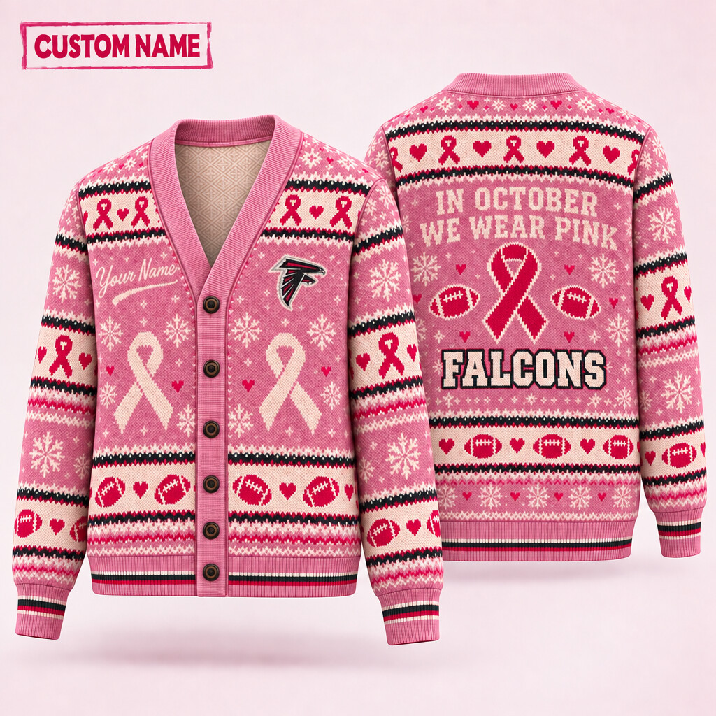 Atlanta Falcons Pink October Knit Cardigan Custom Name P21831