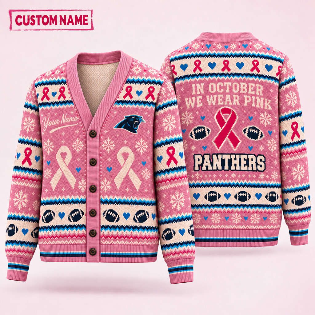 Carolina Panthers Pink October Knit Cardigan Custom Name PDFME1