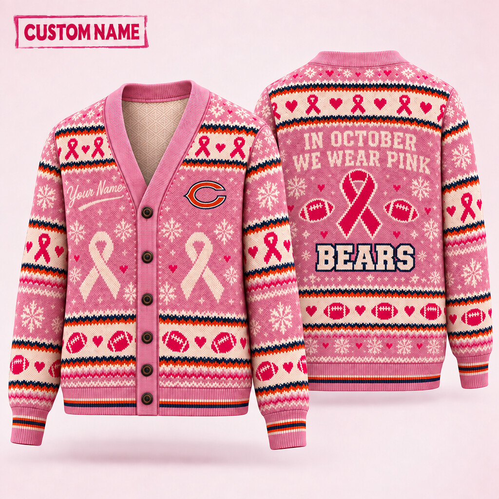 Chicago Bears Pink October Knit Cardigan Custom Name PW6WMY