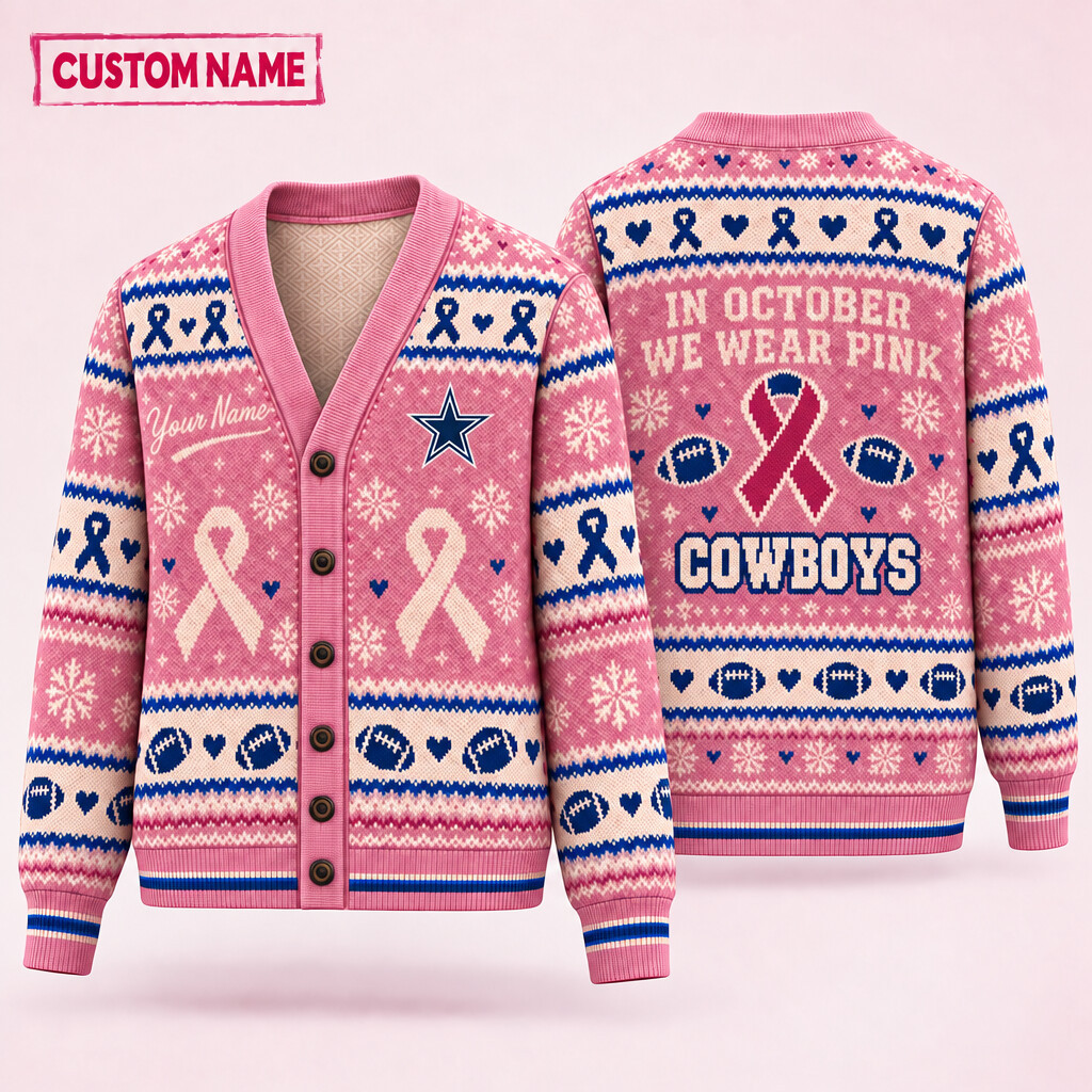 Dallas Cowboys Pink October Knit Cardigan Custom Name PO5F6D