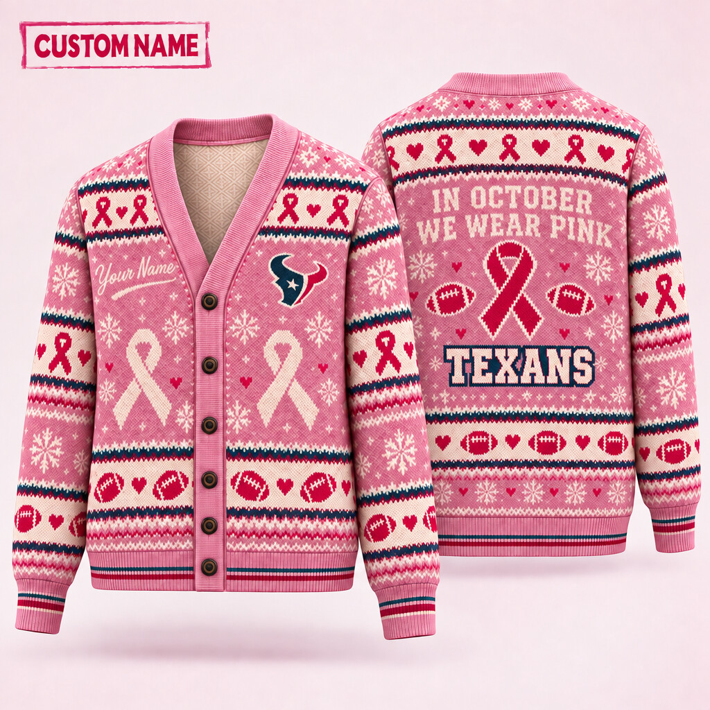 Houston Texans Pink October Knit Cardigan Custom Name PN9IMK