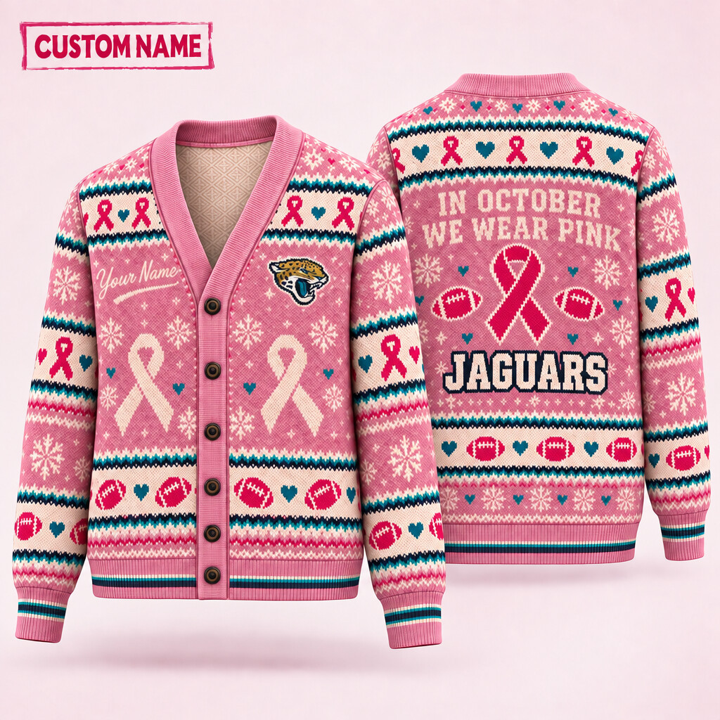 Jacksonville Jaguars Pink October Knit Cardigan Custom Name PHUTI5