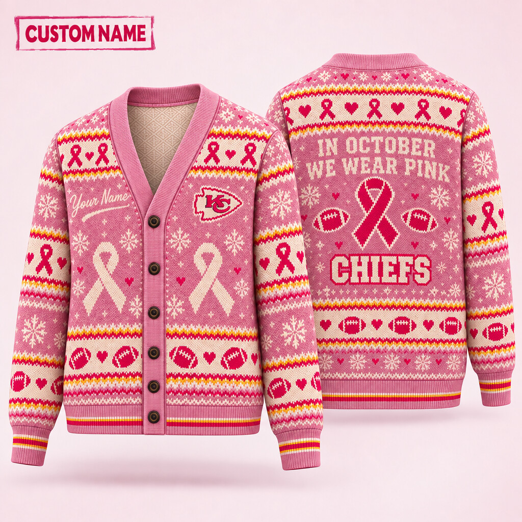 Kansas City Chiefs Pink October Knit Cardigan Custom Name PR978N
