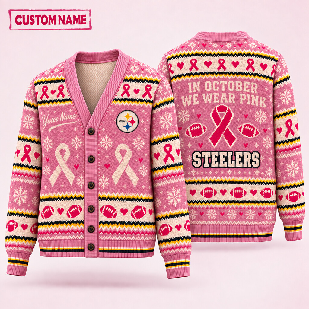 Pittsburgh Steelers Pink October Knit Cardigan Custom Name P0H62G