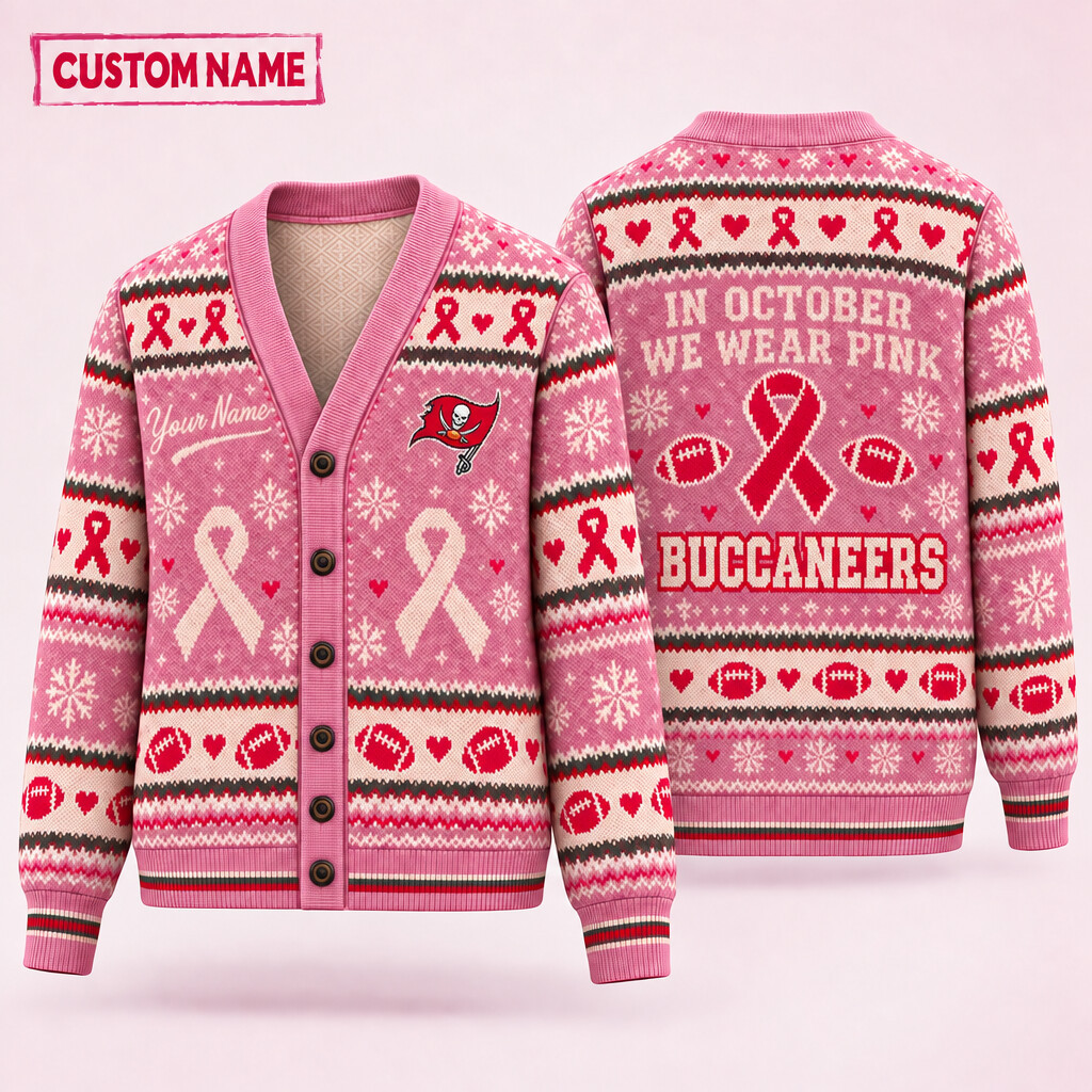 Tampa Bay Buccaneers Pink October Knit Cardigan Custom Name P1MURB