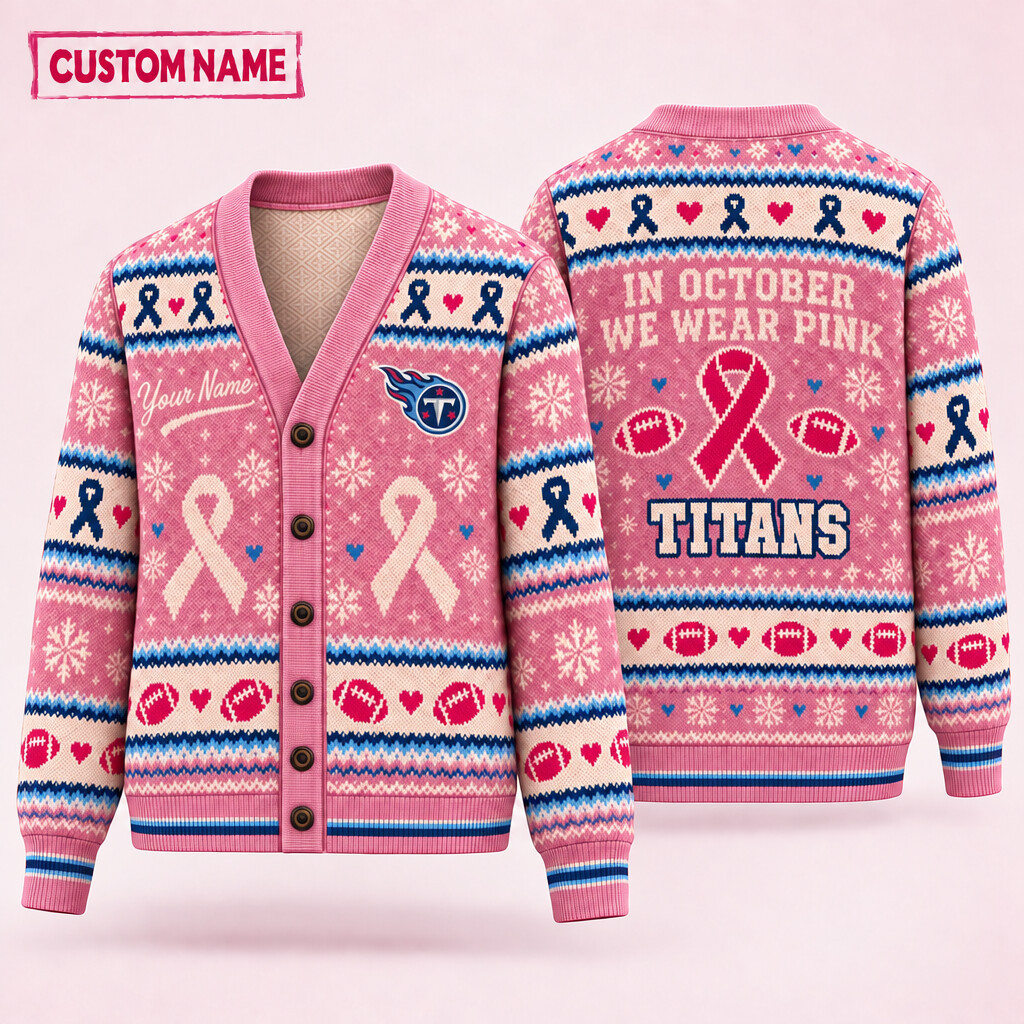 Tennessee Titans Pink October Knit Cardigan Custom Name P19NA1
