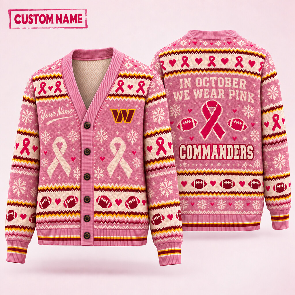 Washington Commanders Pink October Knit Cardigan Custom Name P8WOMR