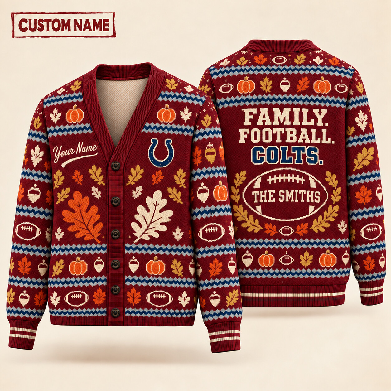 Indianapolis Colts Thanksgiving Family Football Knit Cardigan Custom Name PXIWBW