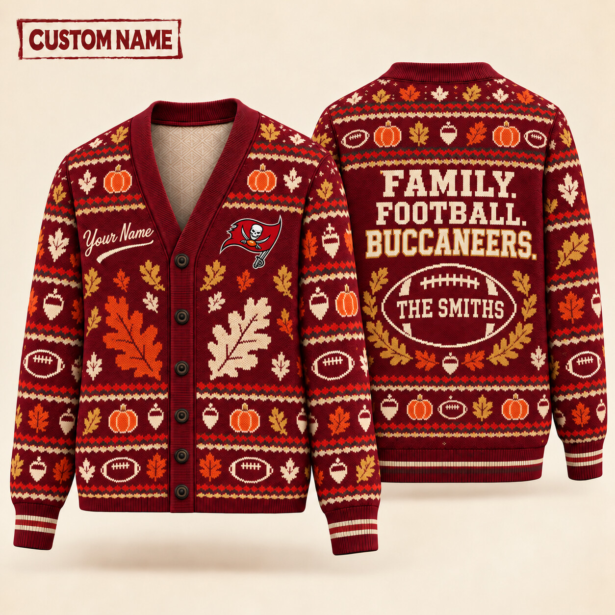 Tampa Bay Buccaneers Thanksgiving Family Football Knit Cardigan Custom Name PT3EE6