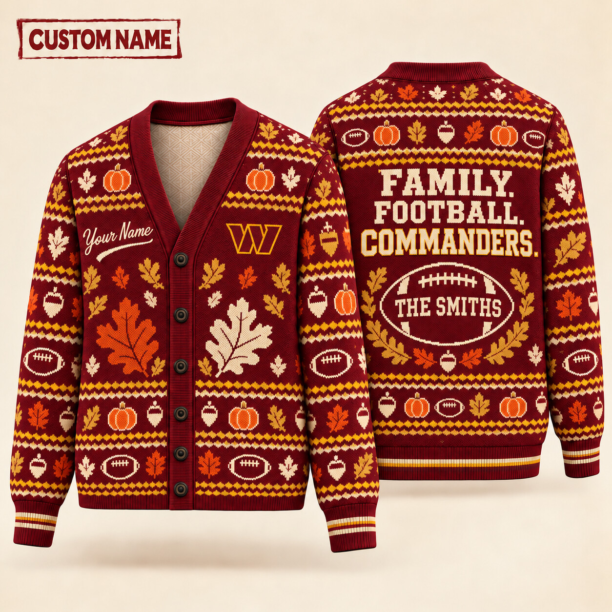 Washington Commanders Thanksgiving Family Football Knit Cardigan Custom Name P0RFXX