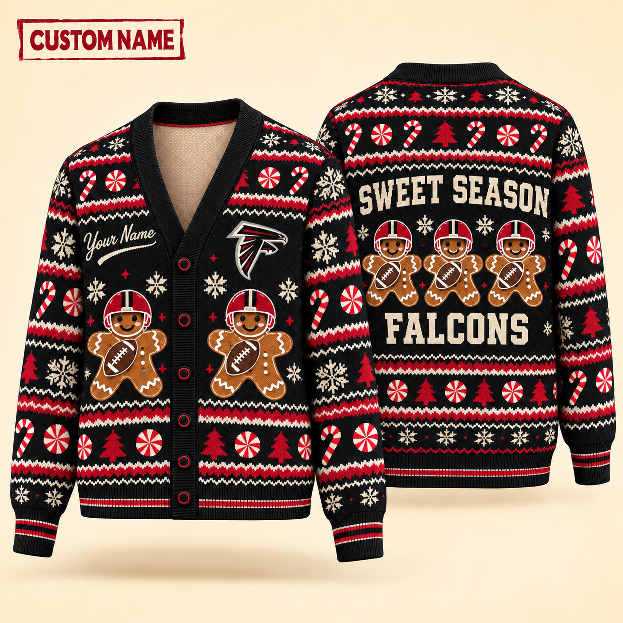 Atlanta Falcons Sweet Season Christmas Knit Cardigan Custom Name P5217N