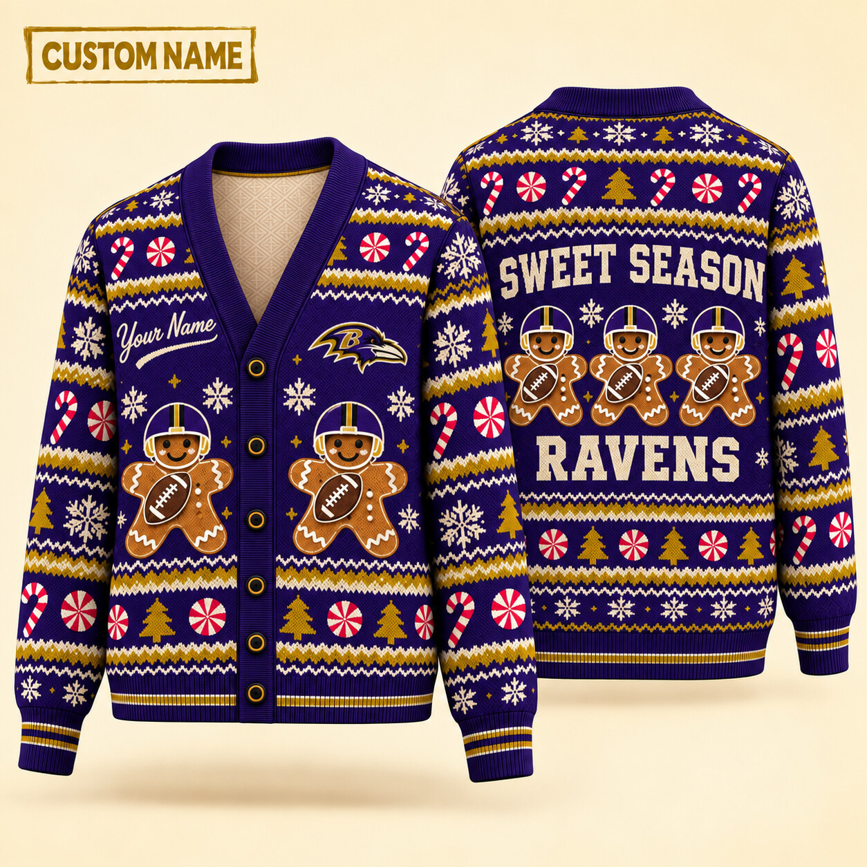 Baltimore Ravens Sweet Season Christmas Knit Cardigan Custom Name PHY9G7