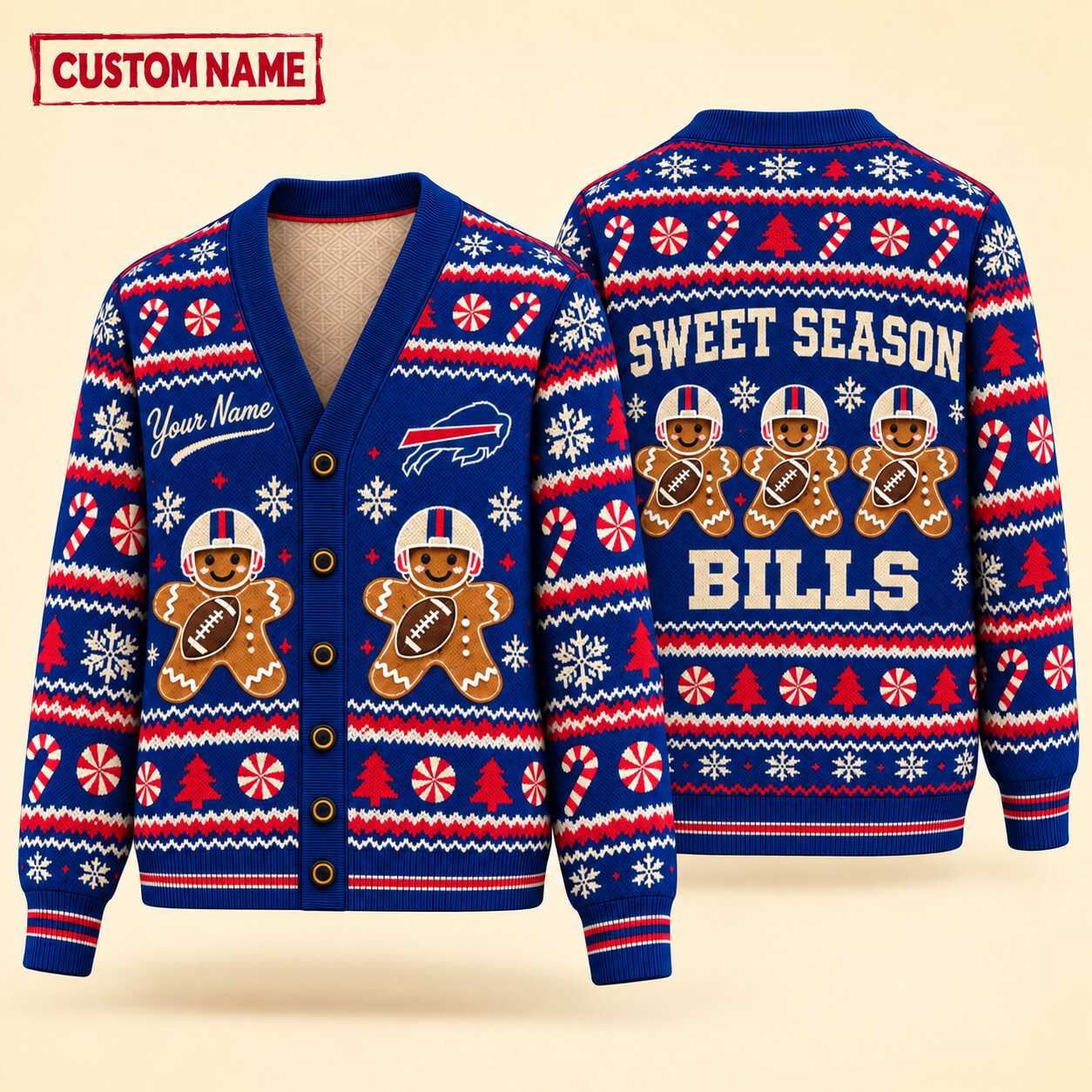 Buffalo Bills Sweet Season Christmas Knit Cardigan Custom Name PBUXWU