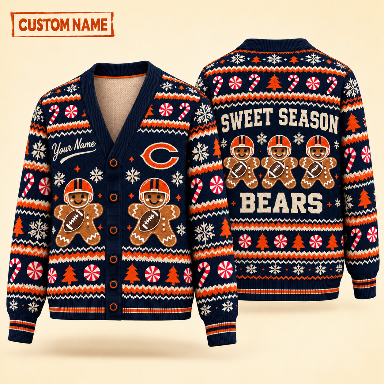 Chicago Bears Sweet Season Christmas Knit Cardigan Custom Name P47Y09