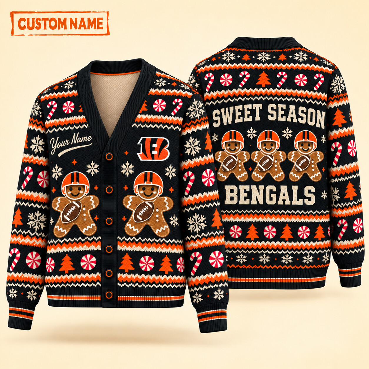 Cincinnati Bengals Sweet Season Christmas Knit Cardigan Custom Name PHUXG4
