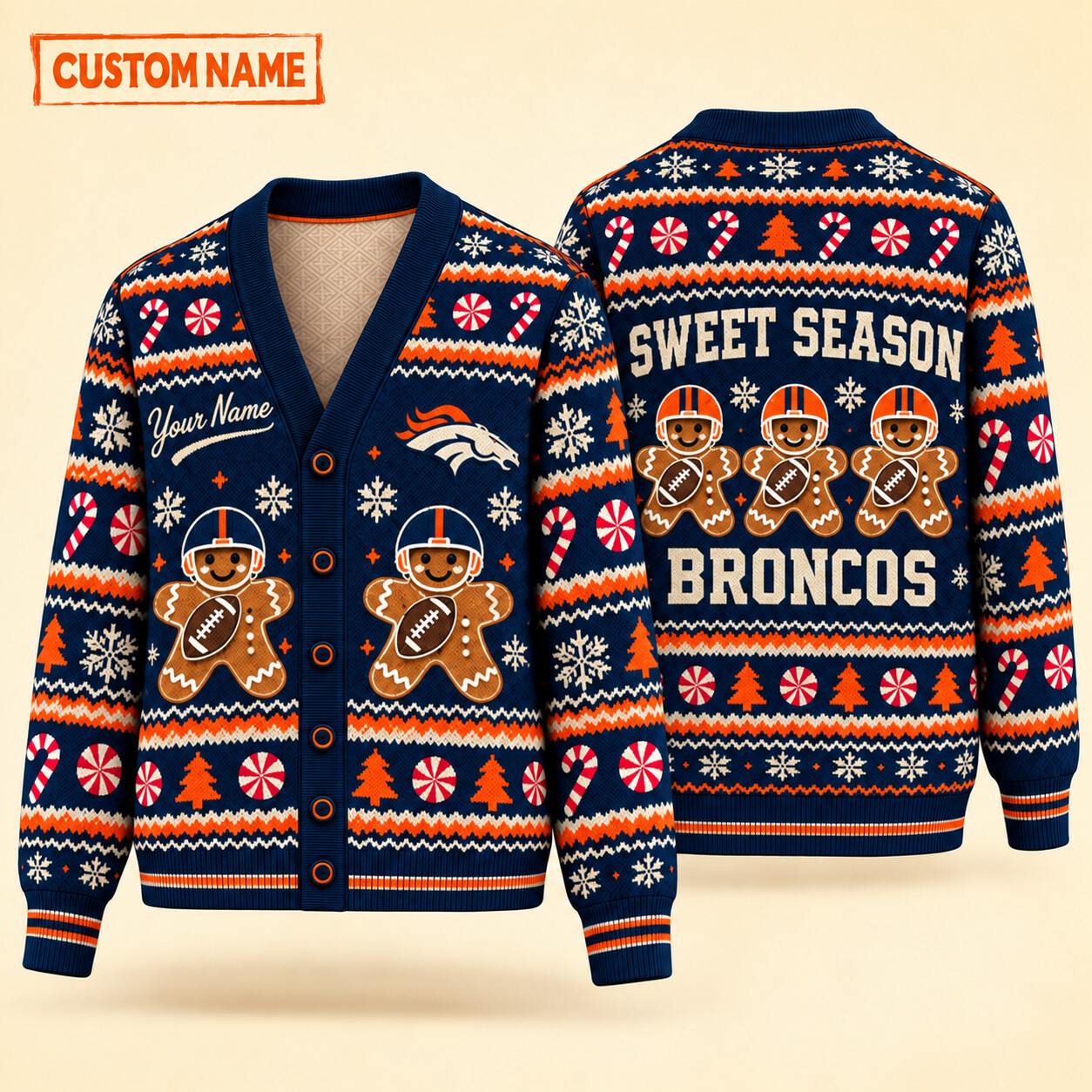 Denver Broncos Sweet Season Christmas Knit Cardigan Custom Name PBDDC9
