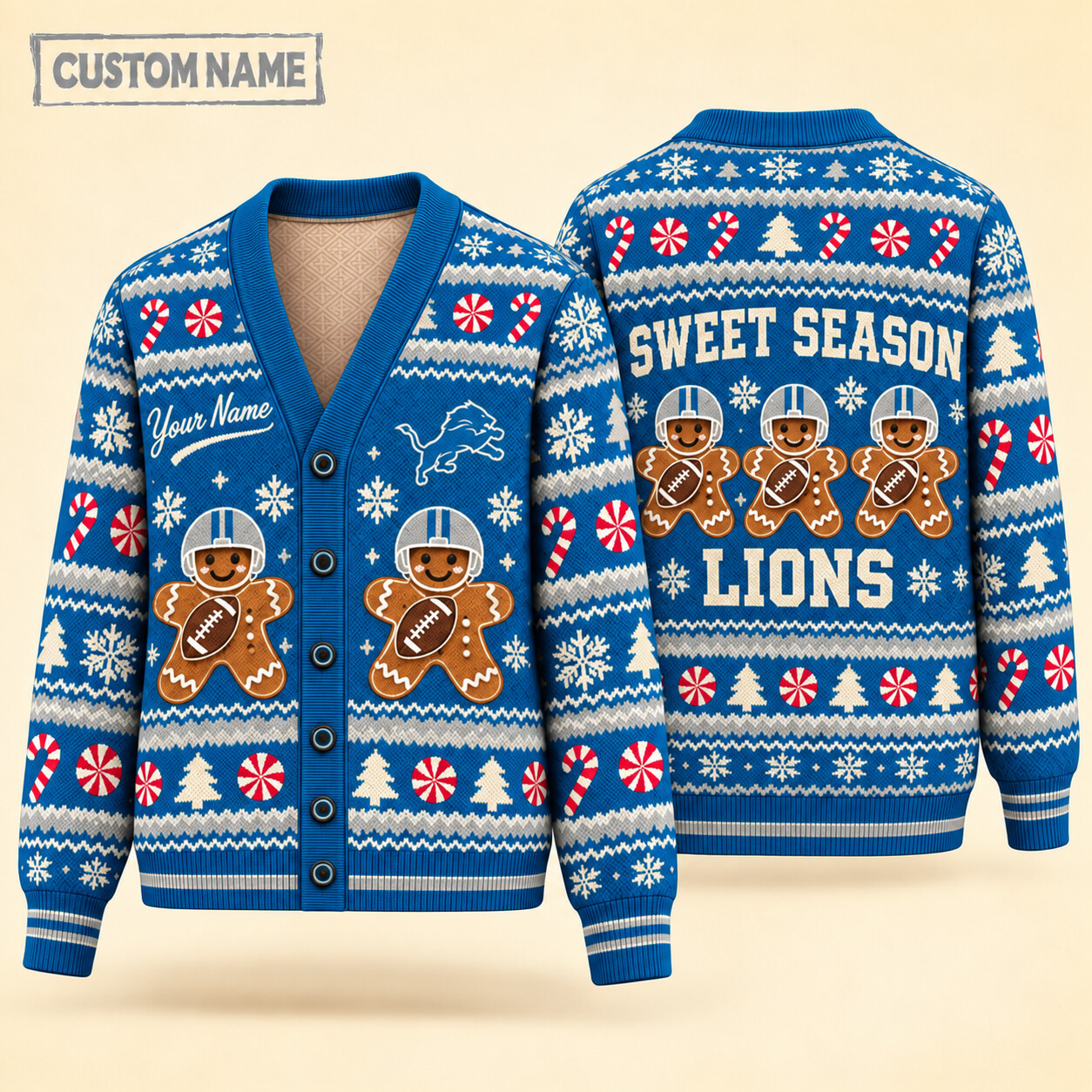 Detroit Lions Sweet Season Christmas Knit Cardigan Custom Name PLXDZG