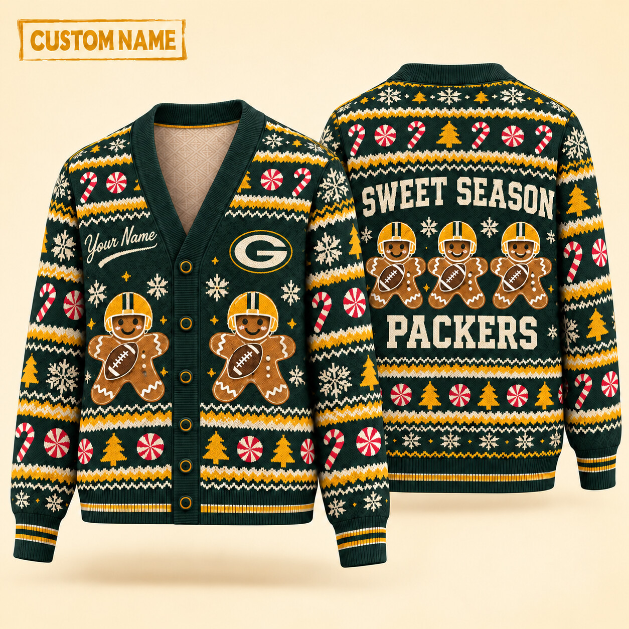 Green Bay Packers Sweet Season Christmas Knit Cardigan Custom Name P9AG2N