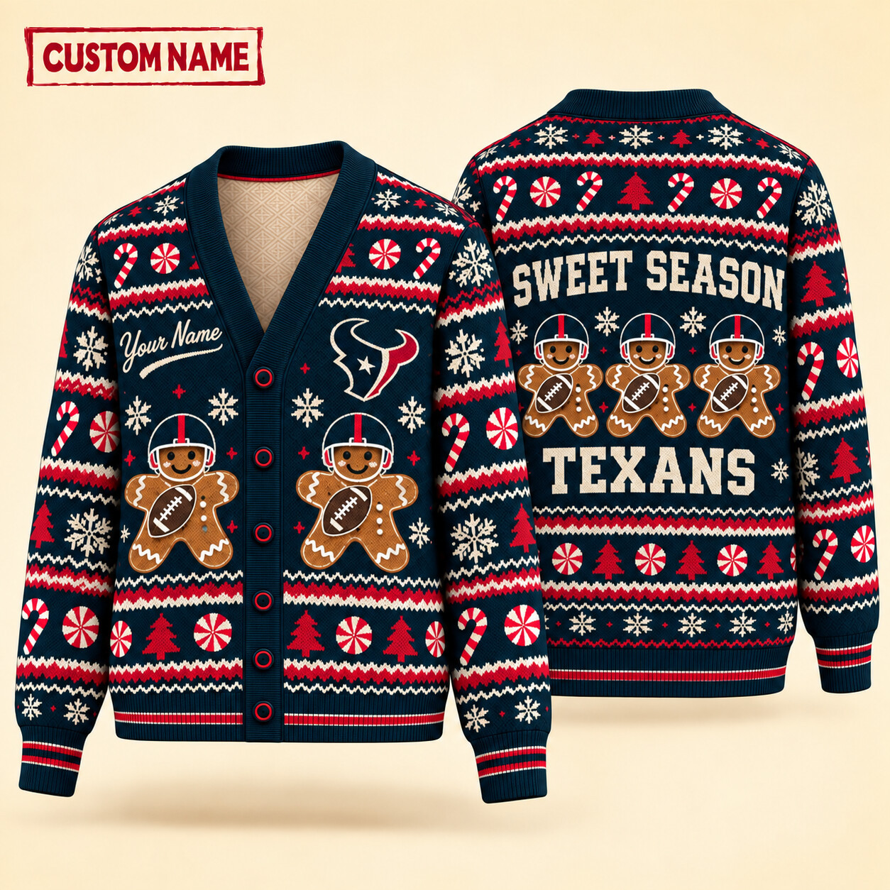 Houston Texans Sweet Season Christmas Knit Cardigan Custom Name PRW3EI