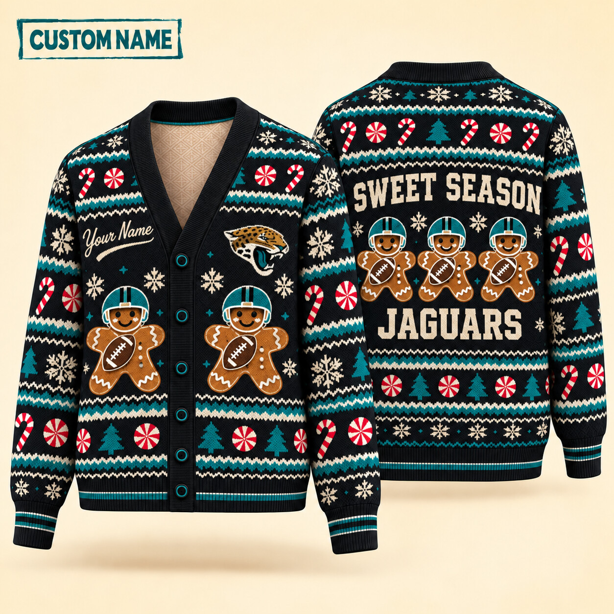 Jacksonville Jaguars Sweet Season Christmas Knit Cardigan Custom Name PHEF4Y